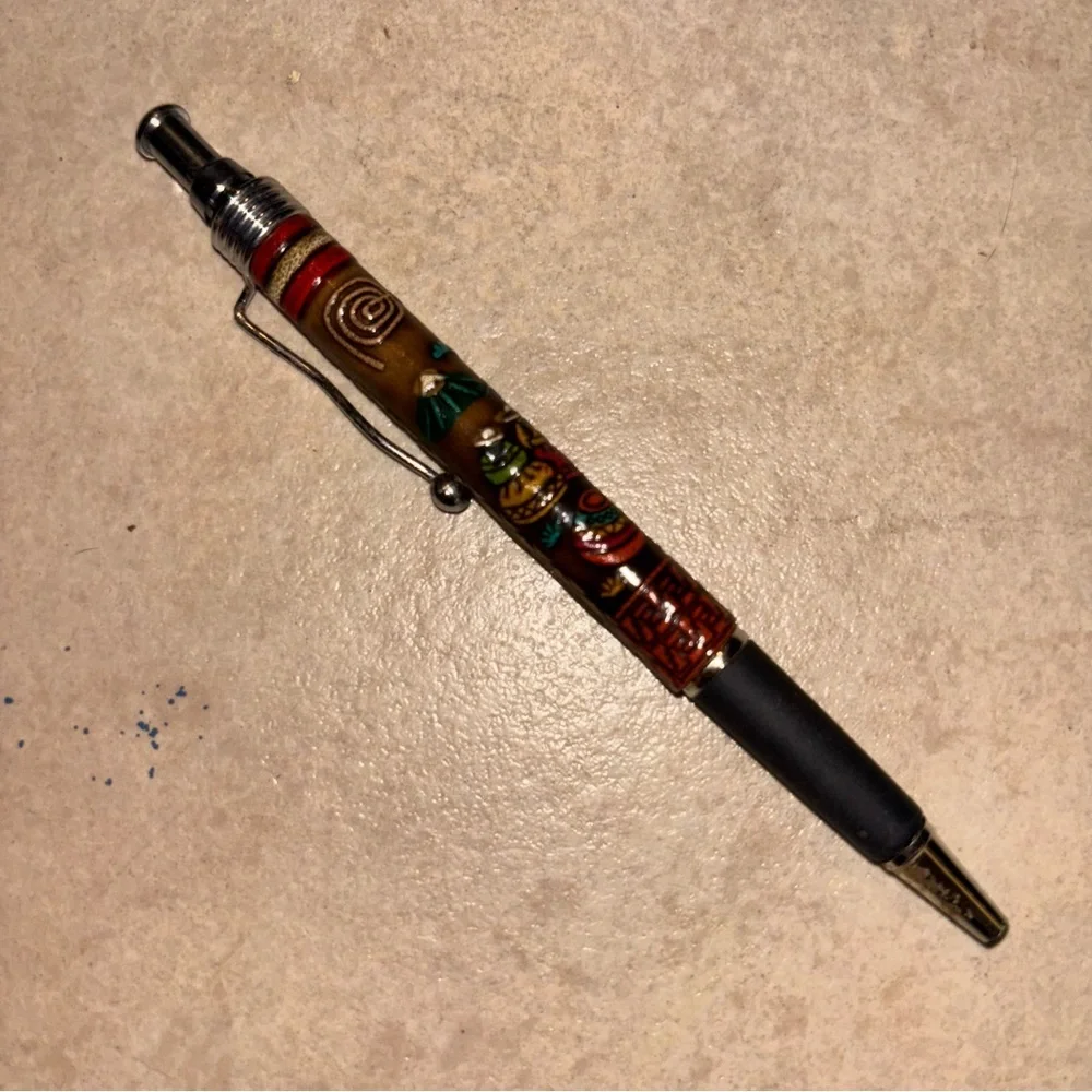 Peruvian Hand-Tooled Ethnic Leather Wrapped Souvenir Ballpoint pen